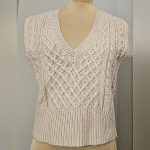 rag & bone NWOT Beige Elizabeth Cable Knit V-Neck Sweater Vest SZ L